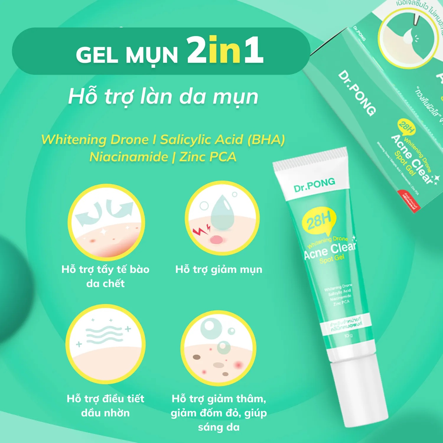 Gel chấm mụn Dr.PONG 28H Whitening Drone Acne Clear Spot
