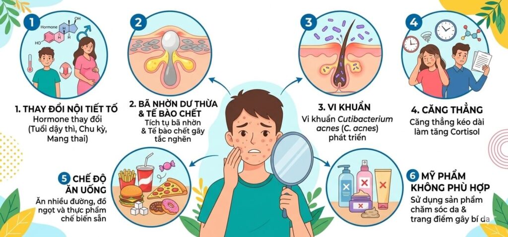 Các nguyên nhân gây mụn phổ biến